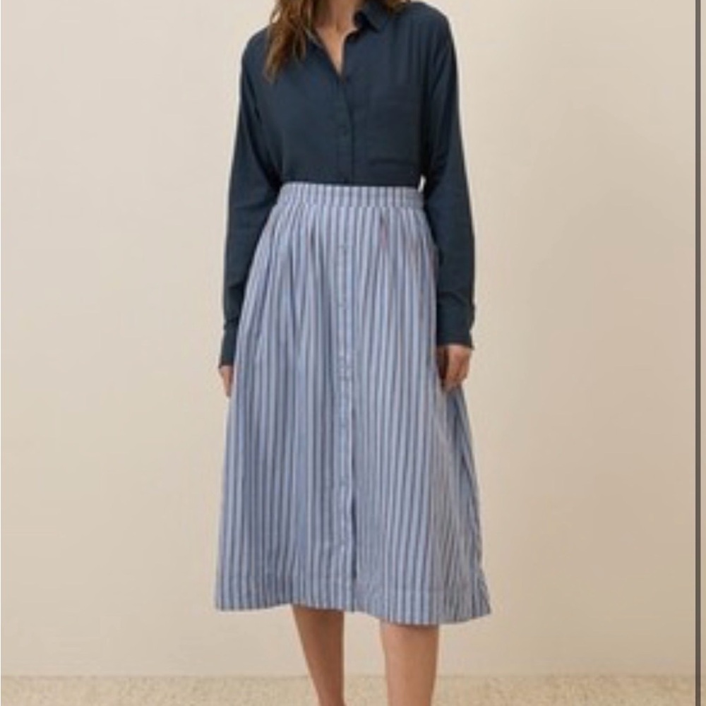 Pact Blue and White Striped Midi Skirt